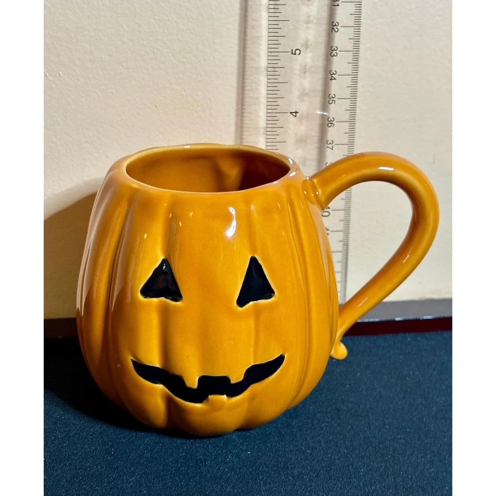 Pottery Barn Halloween Jack O' Lantern Pumpkin Mug Orange Ceramic Coffee Cup